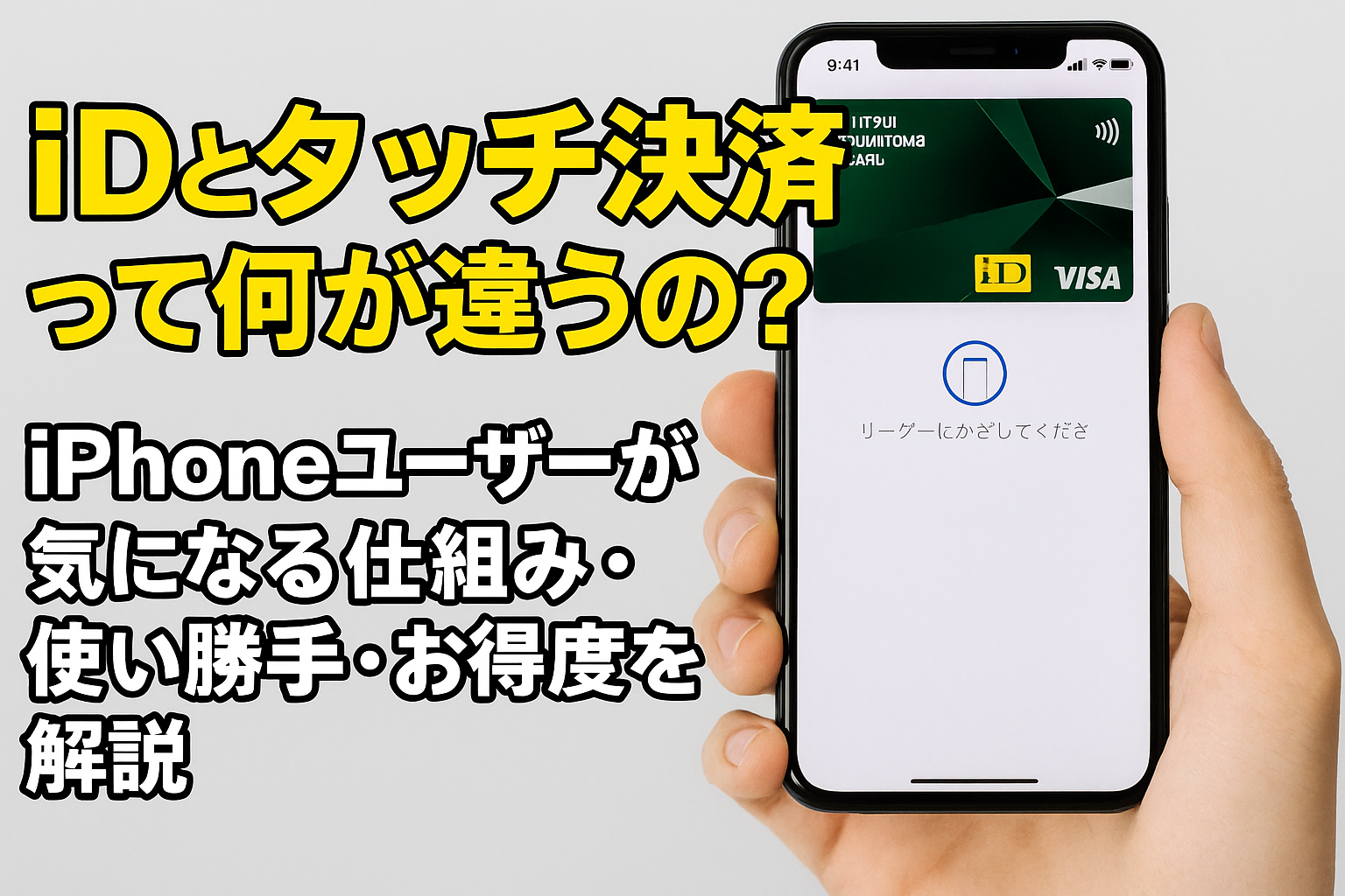 iPhoneでiDとタッチ決済を利用するイメージを示した横長のプロモーション画像